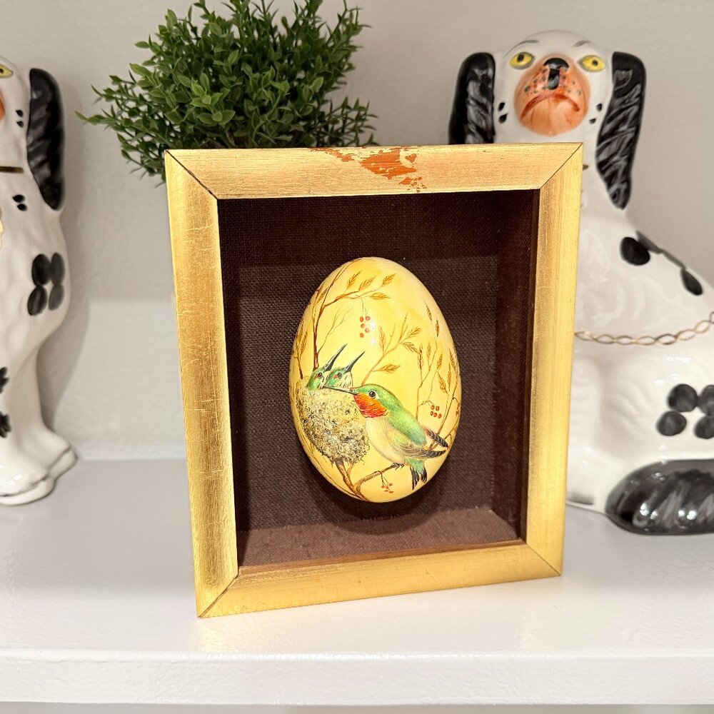 OOAK 1970's Hand Painted Goose Egg Framed - Picture 3 of 17